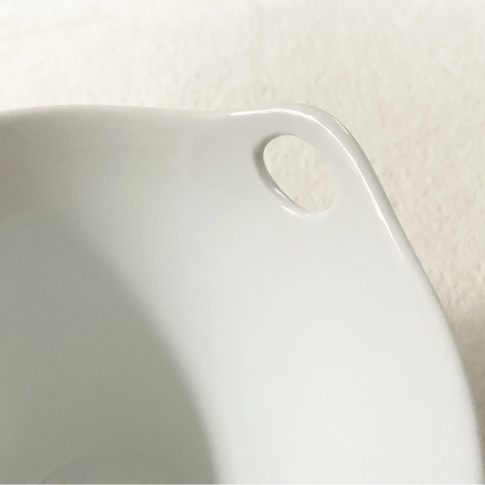 Crate & Barrel Kai White Porcelain Serving Bowl Modern Minimalist Handles